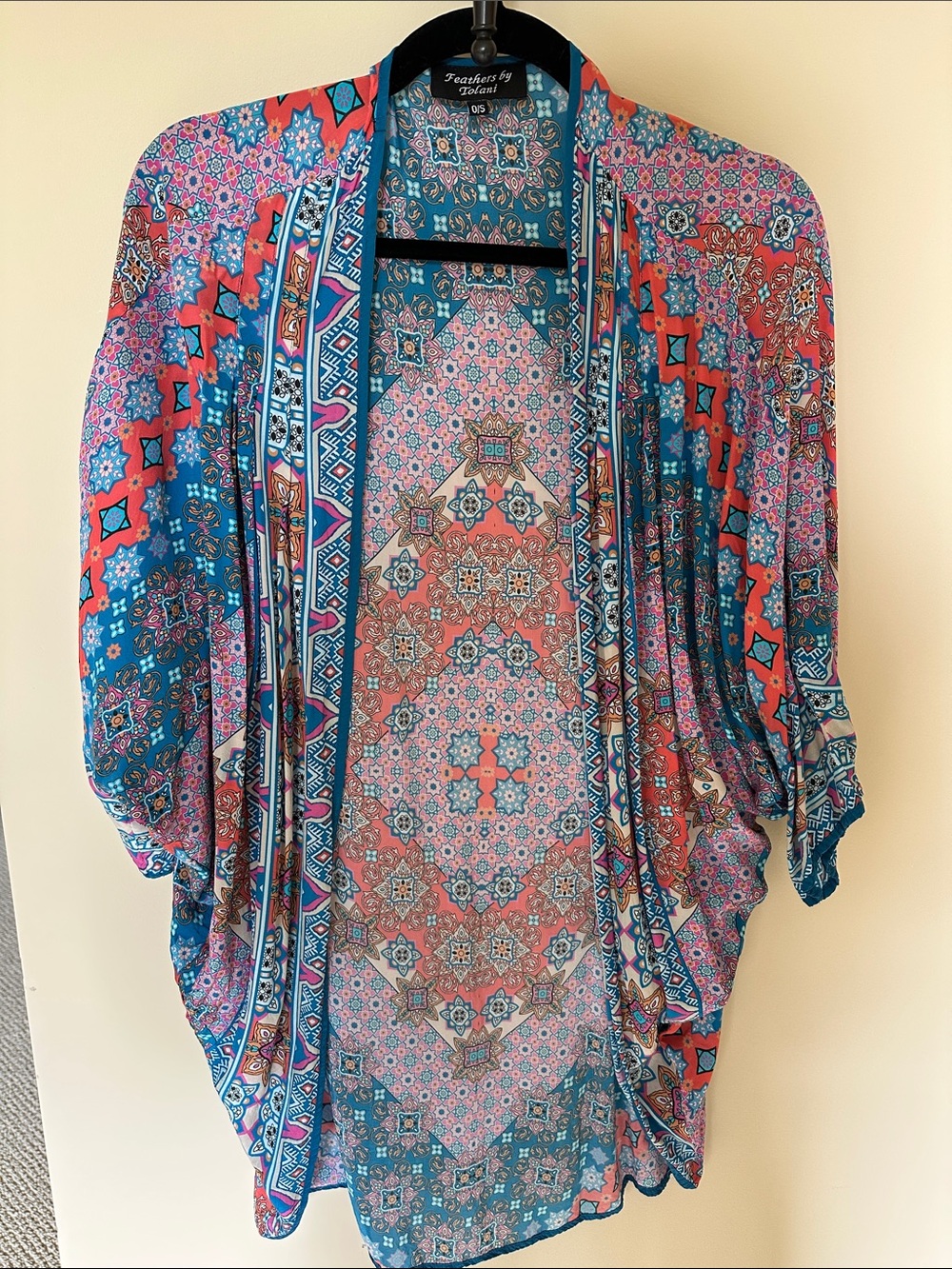 Feathers by Tori Mediterranean Blue & Coral Printed Kimono